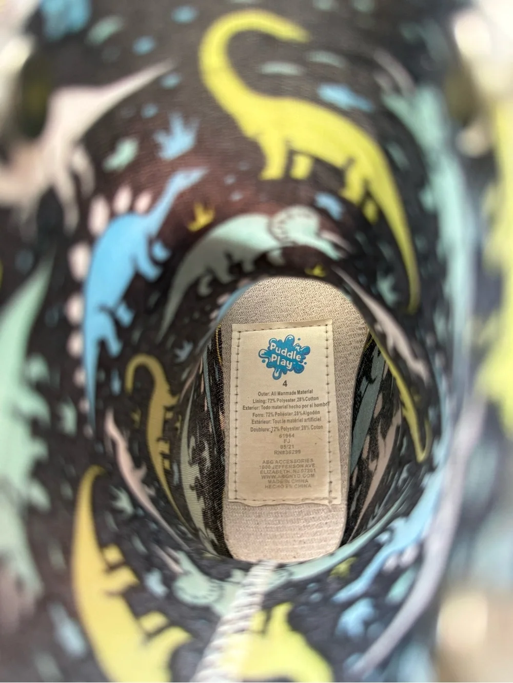 Othr Kids Rain Boots in Black with Blue & Green Dinosaur Print